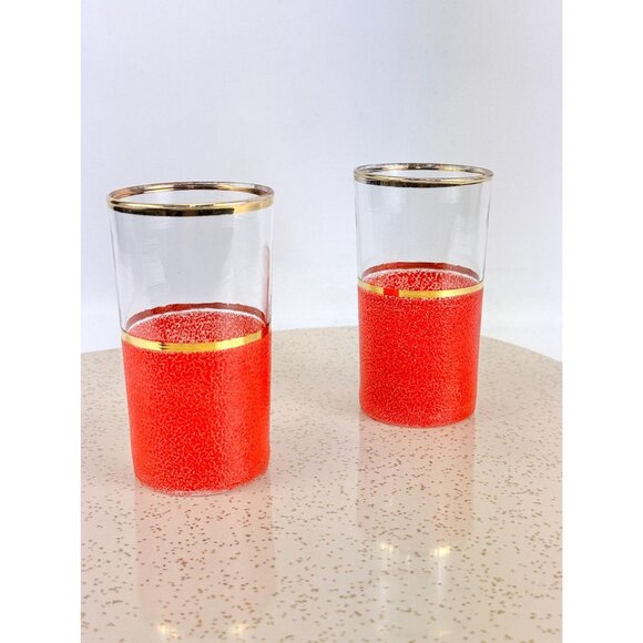 Vintage 60s pair tumblers, tangerine orange, peel skin textured, Federal Glass - Picture 3 of 10